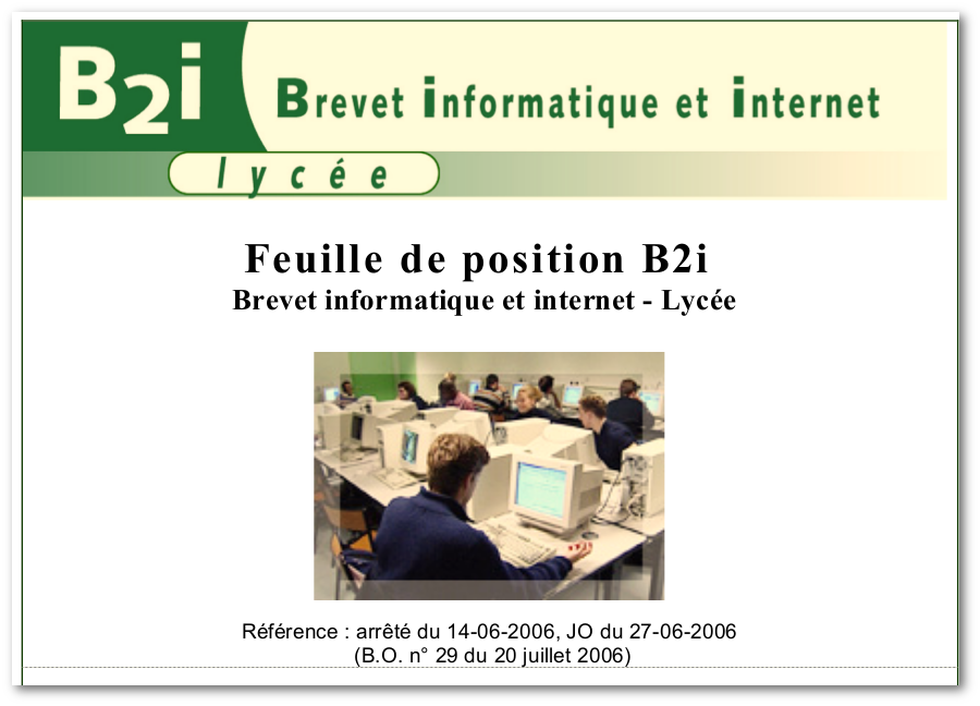 Extrait d'une feuille de positionnement du B2I® Lycée